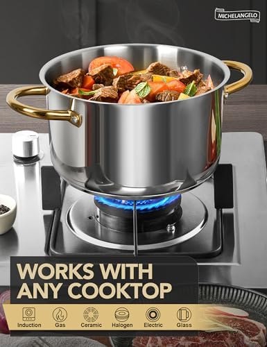 MICHELANGELO Stainless Steel Pots - 6 Qt Induction Pot with Lid, 18/10 Stainless Steel Stock Pot, Non Toxic Cooking Pot, Oven & Dishwasher Safe - Image 4