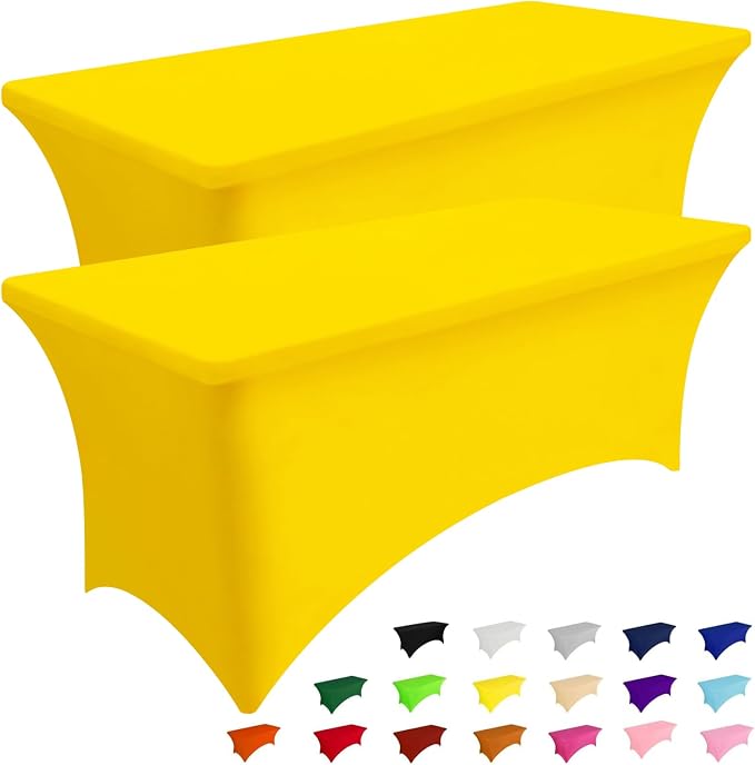 Smiry 2 Pack Spandex Table Cloth 4FT, Elastic Fitted Yellow Tablecloth by Smiry