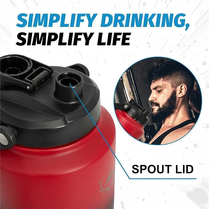 NATURE PIONEOR 1 Gallon (128oz) Insulated Water Bottle Jug with Carrier Bag | 18/8 Food-grade Stainless Steel, Double Vacuum Insulation, Wide-Mouth, Straw & Spout Lid, Strap, Camping, Hiking, Gym, Work - Image 2