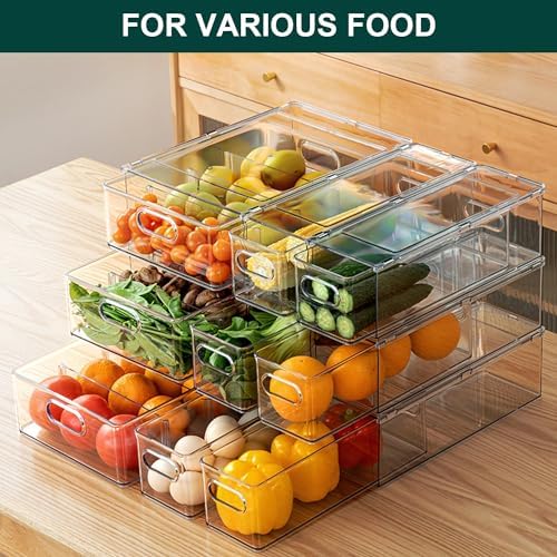 LALASTAR Fridge Drawers, 3-Pack Clear Stackable Pull Out Refrigerator Organizer Bins, Food Storage Containers for Kitchen, Freezer, Vanity & Fridge Organization and Storage (2 Small+1 Medium) - Image 3
