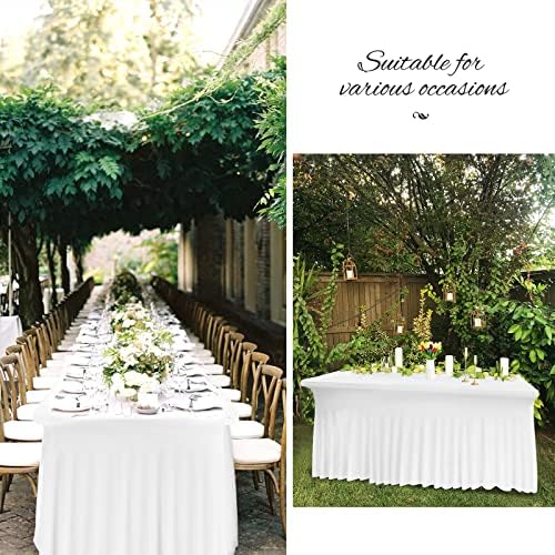 2 Pack White Spandex Table Skirts for 6 Ft Rectangular Tables - Image 6