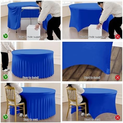 Outpain Royal Blue Spandex Round Tablecloths for 72 inch Table, Stretchy 132inch Fitted 6FT Round Table Cloths with Skirt for Wedding Party Dining Banquet - Image 3