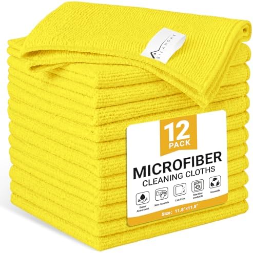 SIFANGKE Microfiber Cleaning Cloth, 12 Pack Yellow Cleaning Rags for Housekeeping, Reusable Microfiber Towels for Car, Kitchen, Bathroom and Household Cleaning Supplies, 11.8"X11.8" by Unknown