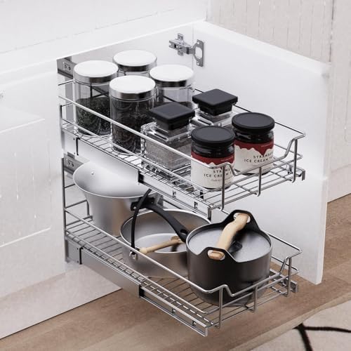 2 Tier Pull Out Cabinet Organizer 15" W X 22" D, Chromed, Full Slide Out - Image 6