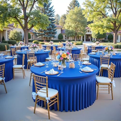leegleri 6 Pack Royal Blue 60inch Spandex Round Tablecloths, Stretchy 120inch Fitted 5FT Round Table Cloths, Wrinkle Free Table Cover with Skirt for Wedding Party Dining Banquet by LeegleriTableSkirt