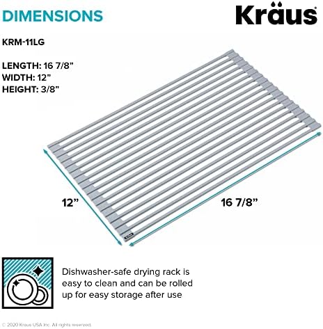 Kraus Multipurpose Workstation Sink Roll-Up Dish Drying Rack, Colander and Trivet in Light Grey, KRM-11LG - Image 5