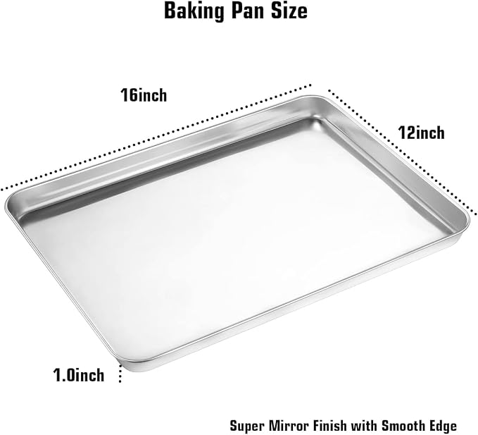 Wildone Baking Sheet & Rack Set [2 Sheets + 2 Racks], Stainless Steel Cookie Pan with Cooling Rack, Size 16 x 12 x 1 Inch, Non Toxic & Heavy Duty & Easy Clean - Image 4