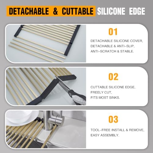 Foldable Over Sink Dish Drying Rack, 304 SUS with Cuttable Silicone Edge - Image 4