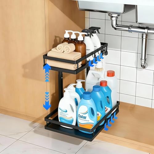 2-Tier Metal L-Shaped Pull-Out Under Sink Organizer, Black, 1 Pack by jcylq