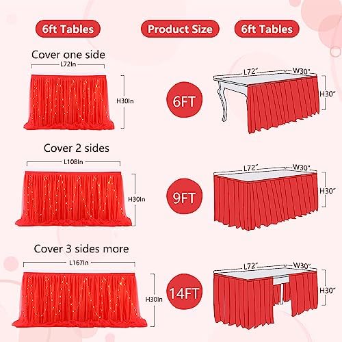 PARTISKY Red Tulle Tutu Table Skirt for Rectangle Tables or Round Table,Led Light String Table Cloth for Boys Girls Baby Shower Party Dessert/Cake Tables - Image 5