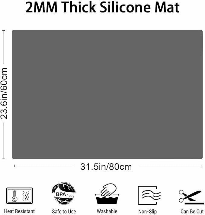 2MM Thick Silicone Countertop Mat, 31.5"x 23.6" Silicone Mats for Kitchen Counter, Nonslip Heat Resistant Mat, Large Kitchen Counter Mats, Waterproof Countertop Protector, Dark Gray - Image 2