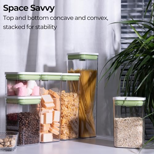 linoroso Set of 4 Pop Airtight Food Storage Containers with Date Recording Lids, Stackable Plastic Kitchen Storage Containers, Dry Cereal Container Set for Pantry Countertop Fridge Organization - Image 6