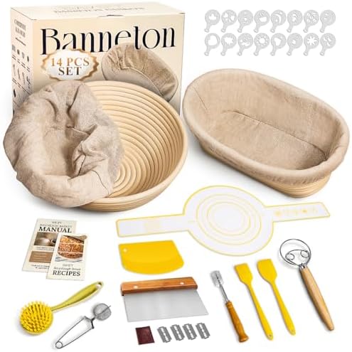 BAVIFY Sourdough Starter Kit, Banneton Bread Proofing Baskets Set | Complete Sourdough Bread Baking Supplies, Beginner Friendly Bread Making Kit, 9 in Round and 10 in Oval Rattan Banneton by BavifyBaking