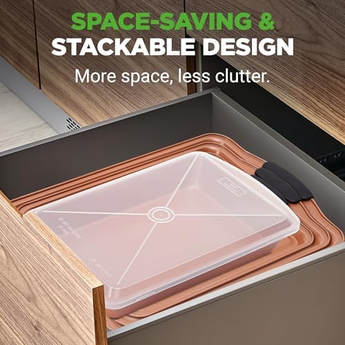 NutriChef 5-Piece Bakeware Set – Premium Non-Stick, Stackable Kitchen Baking Pans with Silicone Handles – Includes 3 Cookie Sheets, Baking Pan & Lid – Perfect for Cakes, Cookies & Brownies - Image 3