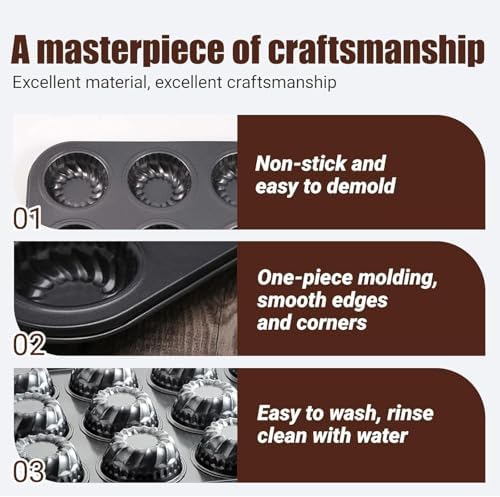 Nonstick Mini Bundt Cake Pans, 12-Cavity Carbon Steel Baking Mold for Muffins, Brownies, and Mini Cakes, Send Goods from Local Warehouse (8 Pack) - Image 3