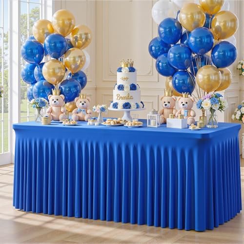gogoparti 6 Pack Spandex Royal Blue Fitted Table Cloth for 8ft Rectangle Tables Blue Tablecloth Stretch Table Covers Banquet Wrinkle Free Tablecloths Skirt for Parties Wedding - Image 4