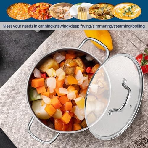 E-far 10 Quart Pot, Stainless Steel Stock Cooking Pot with Glass Lid for Soup Canning Stewing Simmering, Heavy Duty Large Cookware with Triply Base for Induction Gas Ceramic Stoves, Dishwasher Safe - Image 6
