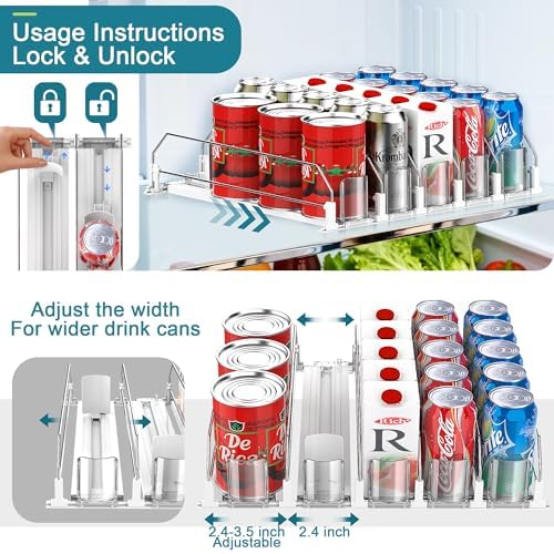Upgraded Drink Organizer for Fridge, Space-Saving Fridge Drink Organizer, Automatic Pusher Glide and Adjustable Width Drink Dispenser for Fridge - Holds Up to 20 Cans (5 Rows White) - Image 5
