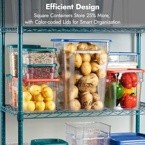 CURTA 4 Pack Food Storage Containers with Blue Lids - NSF Listed Commercial Grade in 22.0 Qt - Square, Clear, Polycarbonate - Image 5