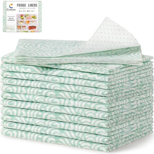 Cooyes 12 Pack Refrigerator Shelf Liners for French Door Fridge, 17.7" × 36" Extra Large, Non-Slip Fridge Mats Machine Washable, Refrigerator Drawer Liner for Glass Shelves Kitchen Cabinet by Cooyes