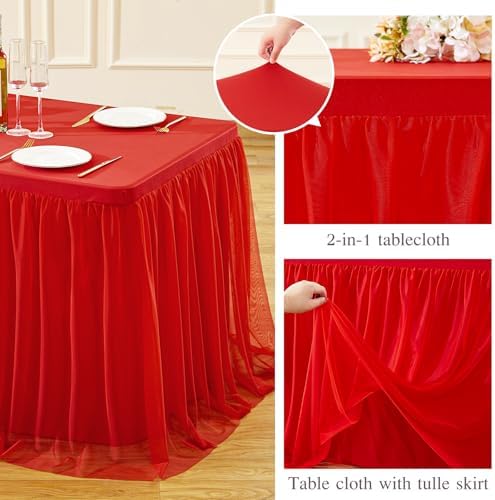 HB HBB MAGIC Red Table Cloths 6 Foot Rectangle Tulle Table Skirt Rectangle Tables 6ft Fitted Spandex Table Covers Stretch Elastic Banquet Wedding Baby Shower Birthday Party Table Cloths - Image 6