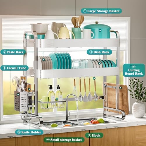 HOWDIA 3-Tier Over The Sink Dish Drying Rack, 304 Stainless Steel - Image 5
