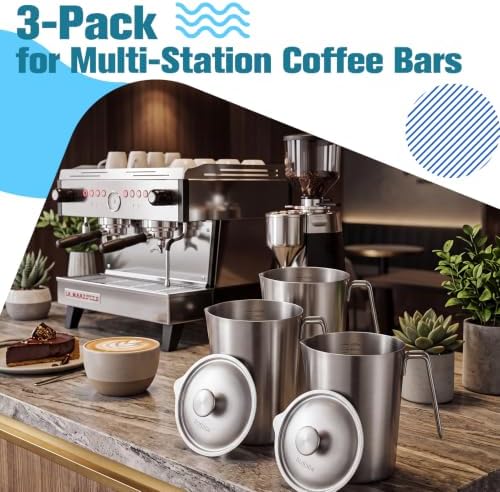 3 Pcs 32 oz Stainless Steel Pitcher with Lid (4 Cup, 1000 ML) - Image 3