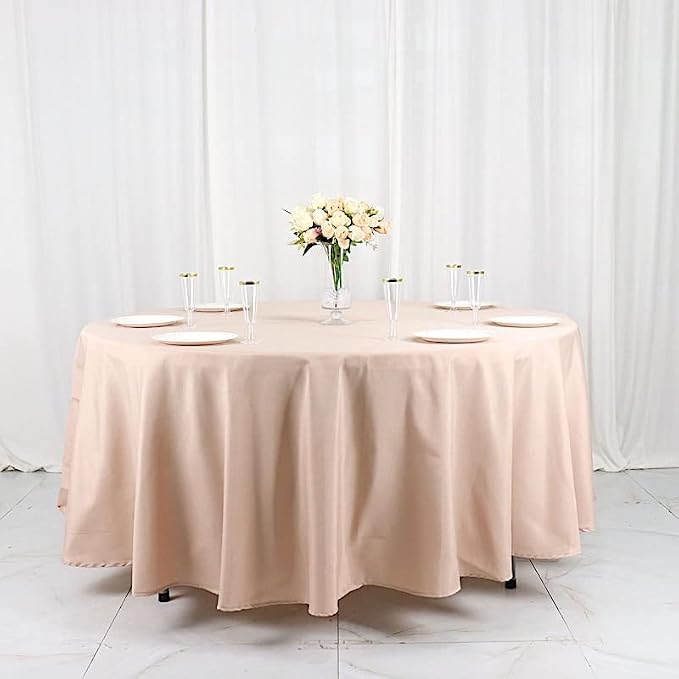 BalsaCircle 10 pcs 108 inch Nude Round Washable Polyester Easy-Care Tablecloth for Indoor and Outdoor Bridal Shower Wedding Table Buffet Table Parties Events Kitchen Dining - Image 2