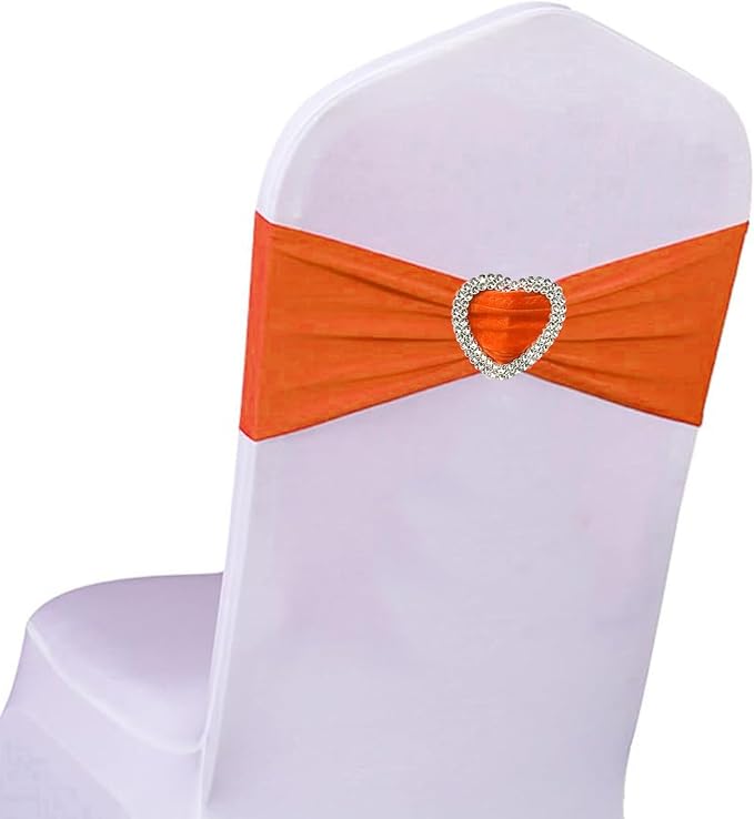 Orange Chair Sashes 25 Pack Spandex Orange Sashes for Chairs Covers Universal Stretch Chair Sashes Band with Heart Buckle Slider for Wedding Banquet Party Decorations by Unknown