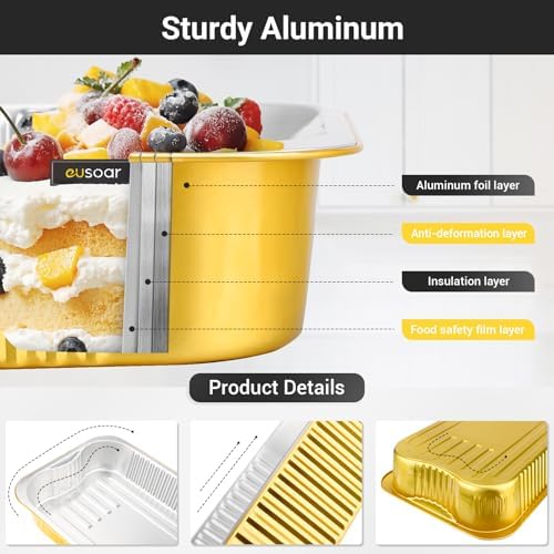 EUSOAR Foil Pans with Lids, 12pack 123oz Small Disposable Aluminum Foil Loaf Cake Pan Holder Tin, Heavy Duty Catering Party Meal Prep Freezer Drip Pans for Microwave Oven Safe Cooking,Baking,Heating - Image 3