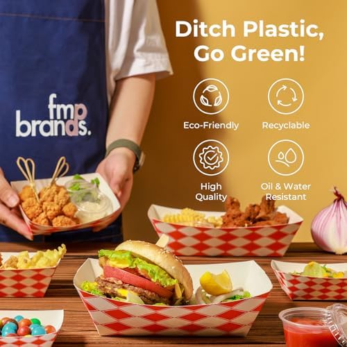 Fit Meal Prep 1000 Pack 0.5 lb Paper Food Boats Heavy Duty Disposable Trays, Red Check For Parties Fairs Picnics Carnivals, Holds Ketchup Cheese Sauce Pickles Grease Resistant - Image 4
