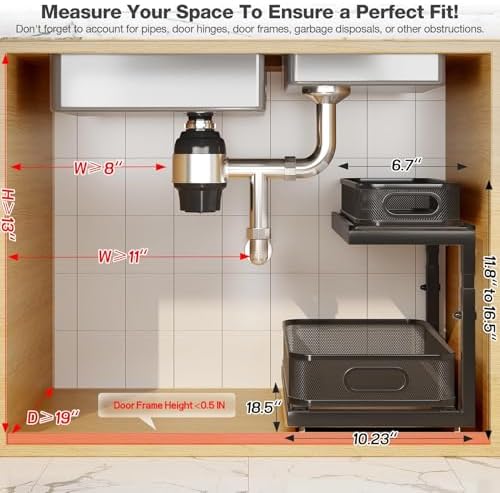 2-Pack 18.5 IN Depth Under Sink Organizer With Next-Gen Ball-Bearing Slides,Sophisticated Mesh 2-Tier Pull Out Shelf for Kitchen & Bathroom,Fits Small Items-Black - Image 2