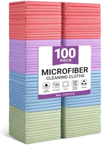 SIFANGKE Microfiber Cleaning Cloth, 100 Pack Assorted Color Cleaning Rags for Housekeeping, Colorful Reusable Microfiber Towels for Car, Kitchen, Bathroom and Household Cleaning Supplies, 11.8"X11.8" by Unknown