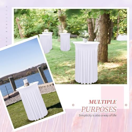4 Packs White Round Cocktail Table Skirt 32"x 43" - Image 6