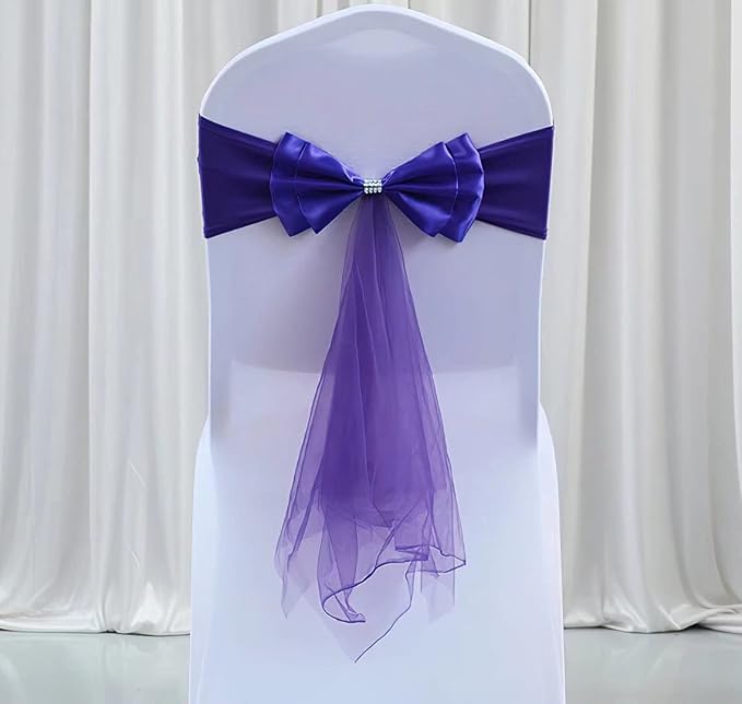 50Pcs Stretch Satin Chair Sashes Bows Chair Bands Decor for Hotel Wedding Reception Party Event Chair Cover Decoration Dark Purple by SXXLDNG