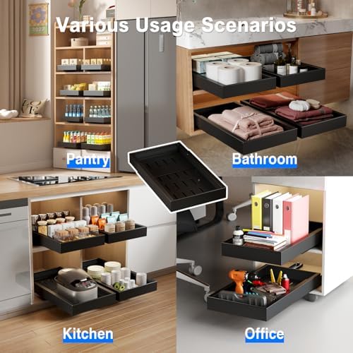 Mustorn 2 Pack Pull Out Cabinet Organizer,21.8" Deep Slide Out Drawer for Cabinets Adhesive Pull Out Drawers Heavy Duty Pull Out Shelves for Kitchen,Cupboard,Pantry,Bathroom-Black - Image 5