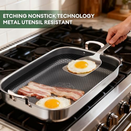 COOKER KING Hybrid Stainless Steel Nonstick Roasting Pan with Rack, 18x15" - Image 3