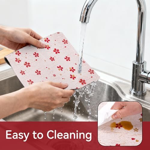 FIFTY FEET 18"x96" Non-Adhesive Shelf Liner for Kitchen Cabinets and Drawers, Washable Non-Slip PVC Cabinet Liner (Red Floral)(9 Roll) - Image 4