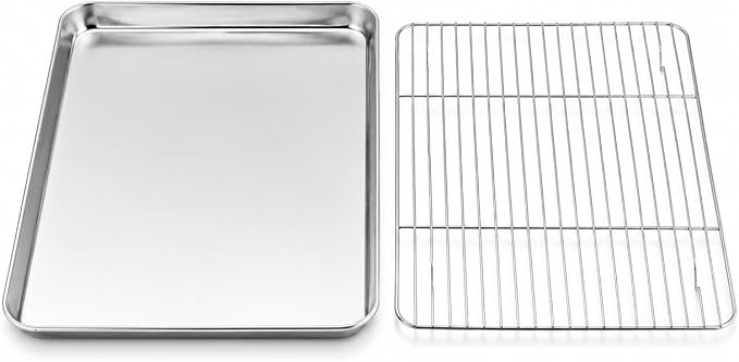 Onader 9x13IN Stainless Steel Quarter Cookie Sheet Pan with Wire Rack Set by Onader