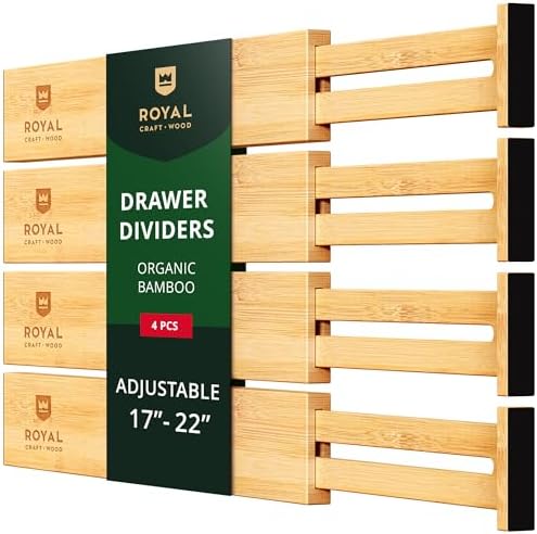ROYAL CRAFT WOOD Adjustable Bamboo Drawer Dividers Organizers (17-22") - Multipurpose Storage Boxes 5 pcs - Image 2
