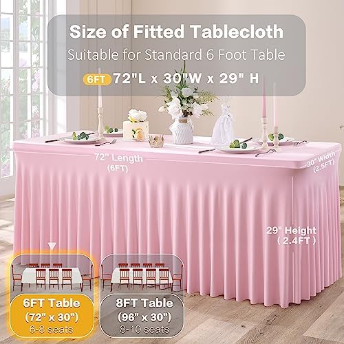 4pk Spandex Tablecloths for 6 Foot Rectangle Tables, Pink Stretch Table Cloth 6ft Fitted Table Cover Desk Skirt for Parties Weddings Birthday Banquet Baby Shower - Image 6