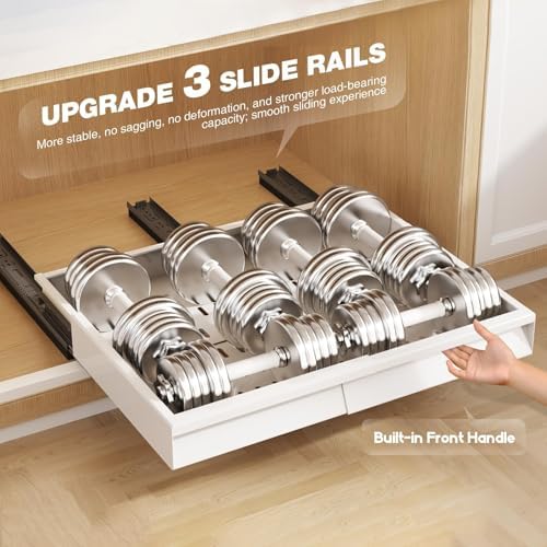 Seinloes Pull Out Cabinet Organizer, 4-Side Expandable to Fit Most Cabinets, 3 Rail Slide Out Drawers with Raising Pad for Framed & Frameless Cabinets, 13"-21" W x 13"-17" D, White, 2 Pack - Image 6