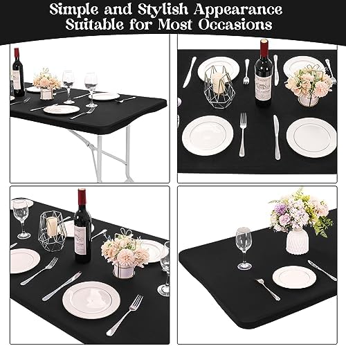 6 Pack Spandex Table Top Cover for 6FT Rectangle Tables, Stretch Fitted Tablecloth Washable Rectangle Table Covers with Elastic Edge for Indoor Outdoor Party Picnic Camping (30" W x 72" L, Black) - Image 5