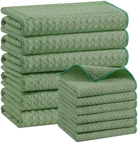 Homaxy Microfiber Kitchen Towels and Dishcloths Sets, 12 Pack, Grass Green by Homaxy