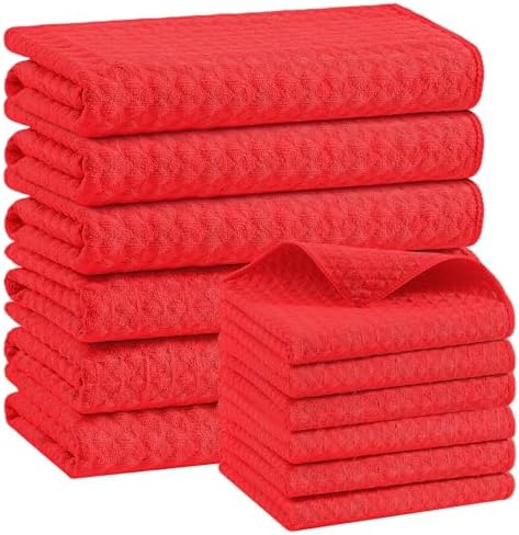 Homaxy Microfiber Kitchen Towels and Dishcloths Sets, 12 Pack, Red by Homaxy