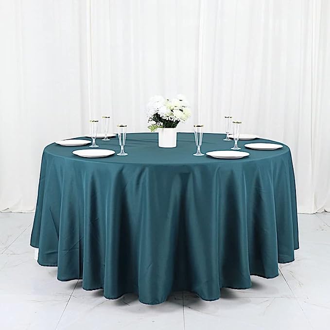 Balsa Circle 10 pcs 108 inch Peacock Teal Round Washable Polyester Easy-Care Tablecloth for Indoor and Outdoor Bridal Shower Wedding Table Buffet Table Parties Events Kitchen Dining - Image 4
