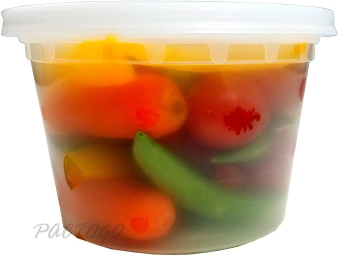 PCM 16 oz. Heavy Duty Round Deli Food Soup Plastic Container w/Lid 100% BPA Free (Pack of 12 Sets) - Image 6
