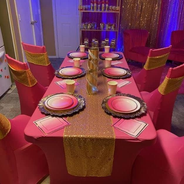 YOUR CHAIR COVERS - 8ft Fuchsia Rectangular Spandex Table Covers Fitted Tablecloth Wedding Event Patio Decorations Elastic Fabric Stretch for Folding Table - Image 6