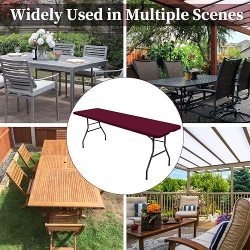 6 Pack Stretch Table Top Cap Cover, Wine Red, 30" x 96" - Image 4