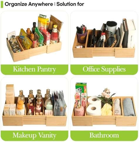 Expandable Bamboo Kitchen Cabinet Organizer for Food Container Lids Holder | Adjustable drawer organizer with 3 dividers for food container lids, bamboo lid organizer for kitchen cabinet lid storage - Image 5